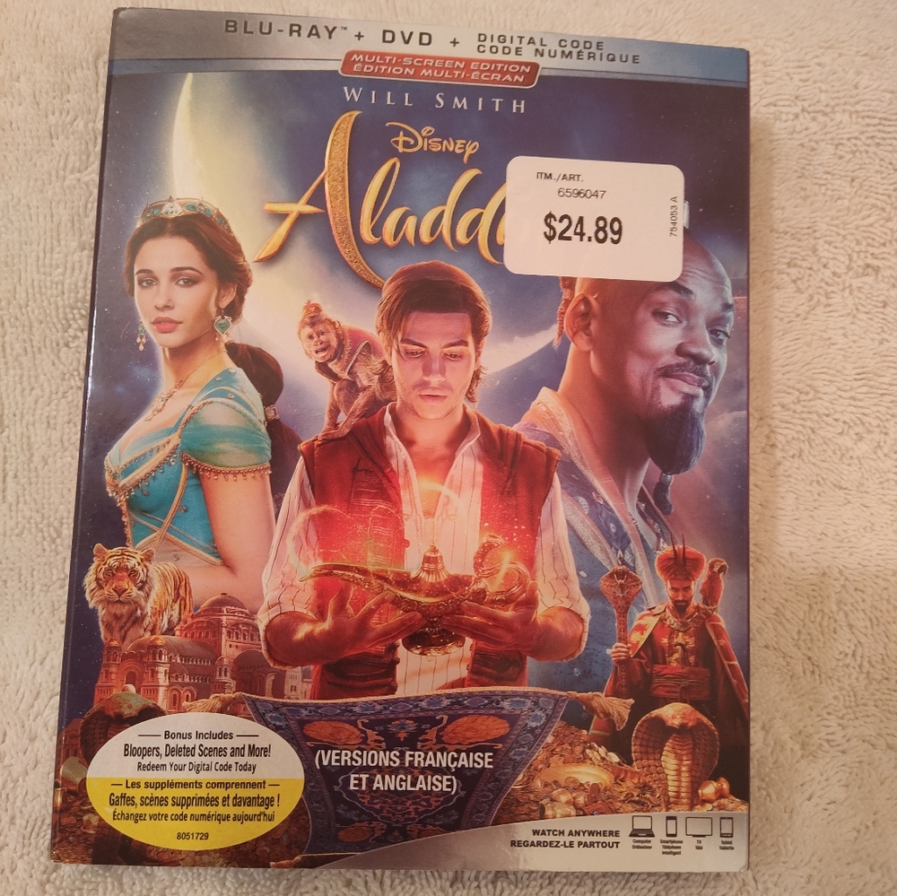 Disney Aladdin featuring Will Smith Blu-ray and DVD set